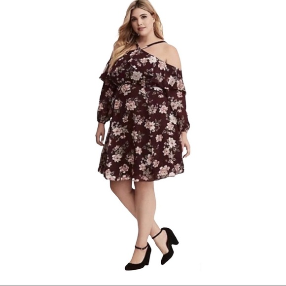 - Torrid Cold Shoulder Floral Dress - Picture 1 of 5